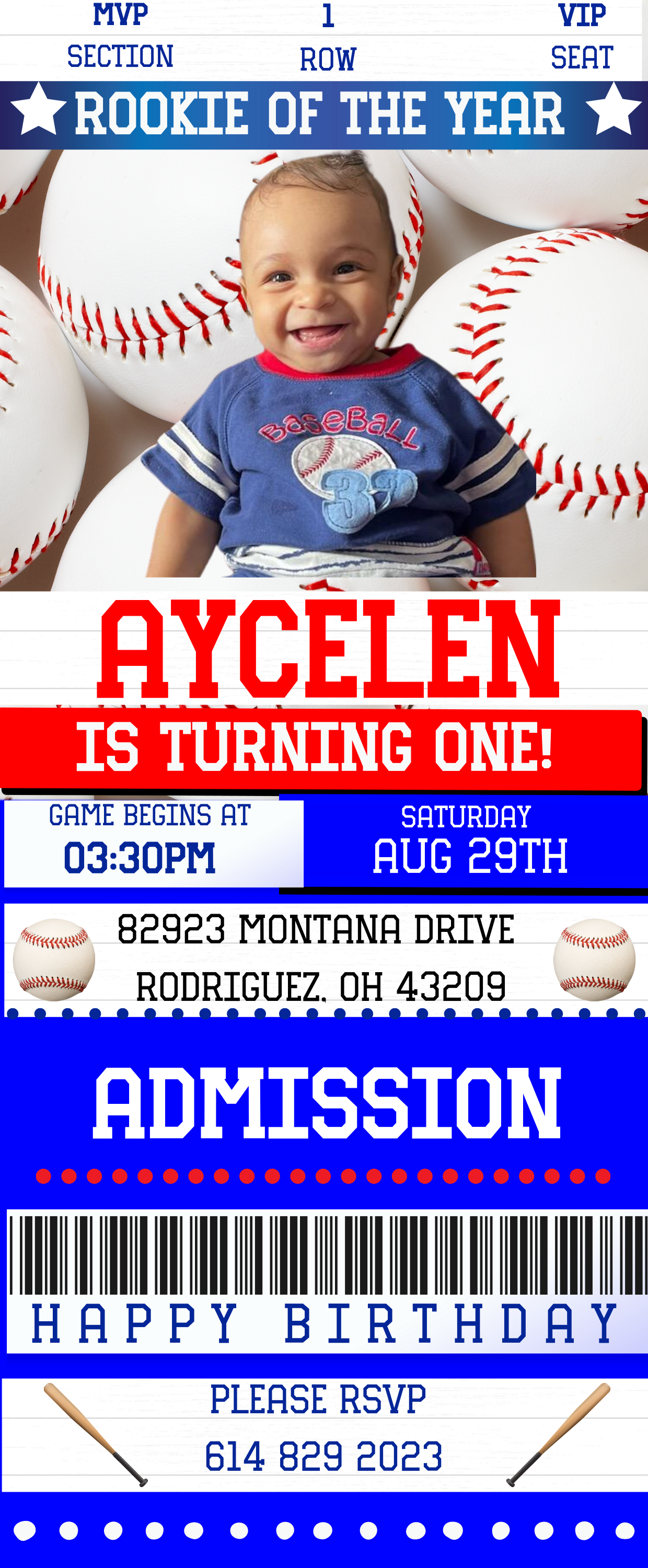 Rookie of the Year Baseball Party Invitation