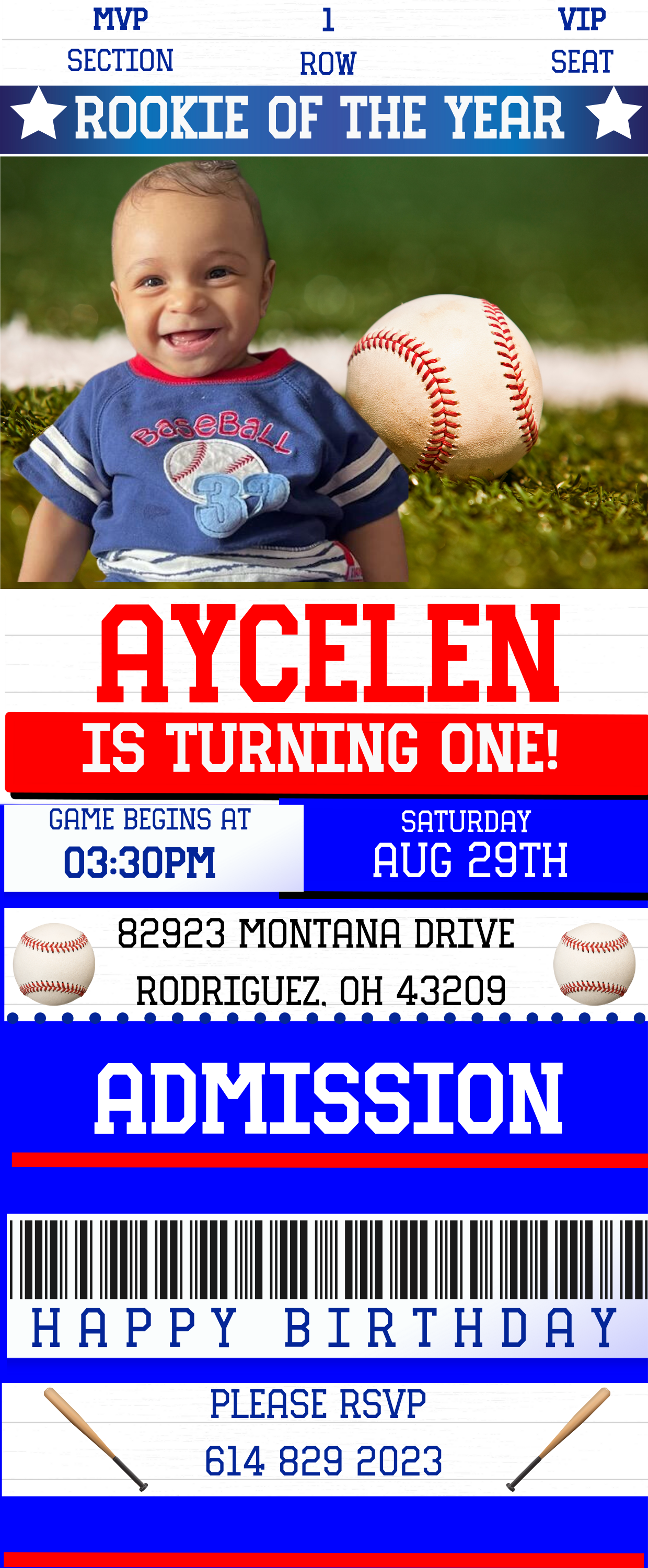 Rookie of the Year Baseball Party Invitation